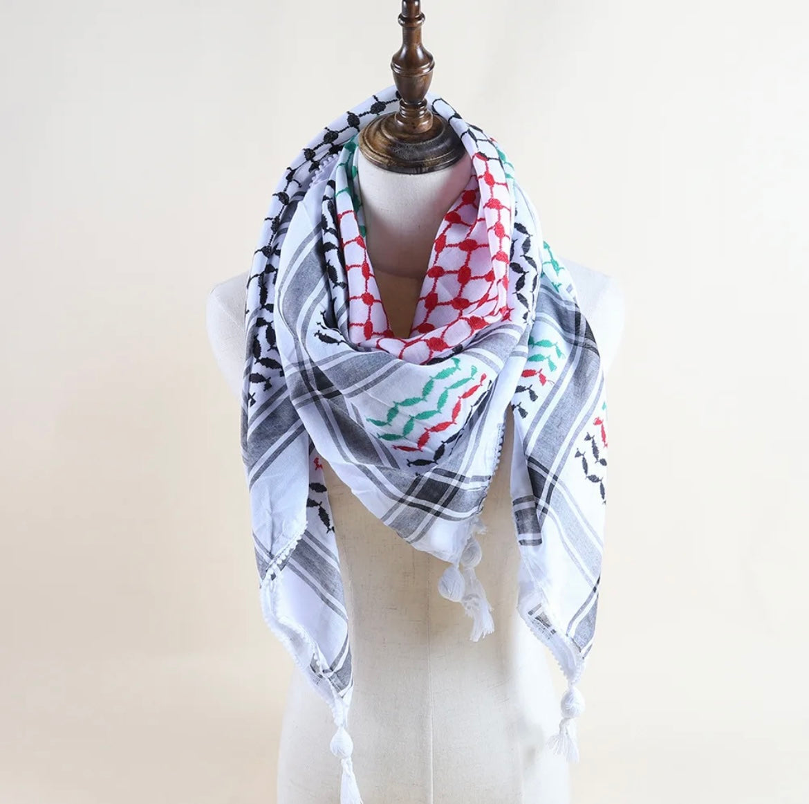 Kufiya/Keffiyeh mit Palästina-Farben 127x127 cm