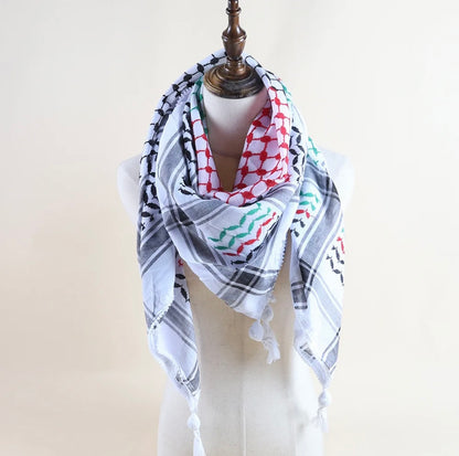 Kufiya/Keffiyeh with Palestine colors 127x127 cm