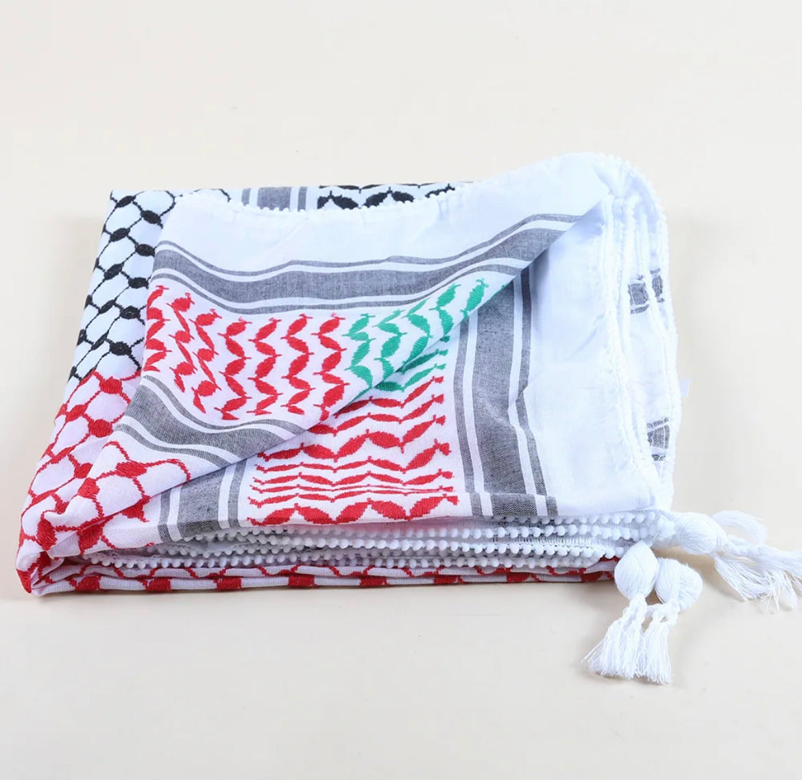 Kufiya/Keffiyeh with Palestine colors 127x127 cm