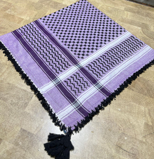 Kufiya/Keffiyeh Purple with Black Tassels 100% Cotton