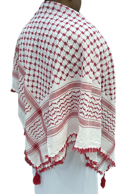 Kufiya/Keffiyeh Rojo con Flecos Rojos 100% Algodón