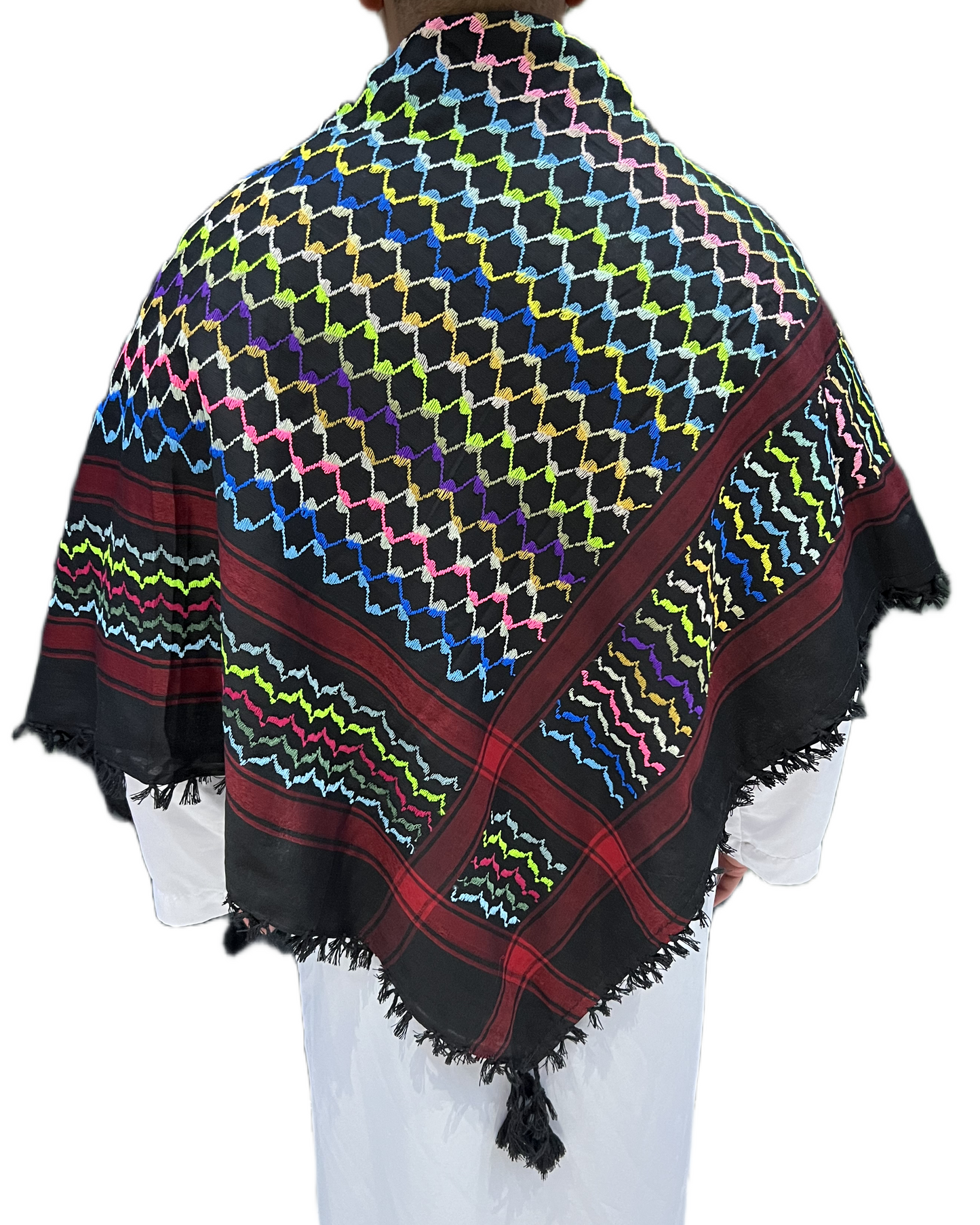Kufiya/Keffiyeh Black Rainbow Red Details 100% Cotton