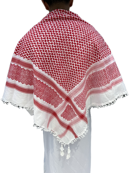 Kufiya/Keffiyeh Rød/Hvid 100% Premium Bomuld