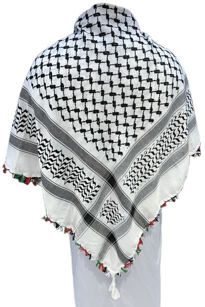 Kufiya/Keffiyeh med farvede frynser 100% bomuld