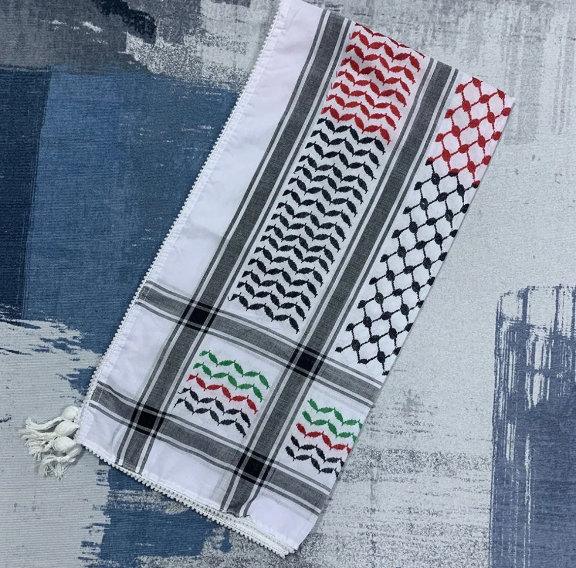 Kufiya/Keffiyeh with Palestine colors &amp; Soft Fabric 127x127 cm