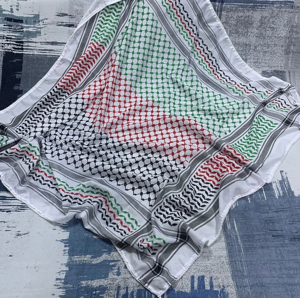 Kufiya/Keffiyeh with Palestine colors &amp; Soft Fabric 127x127 cm