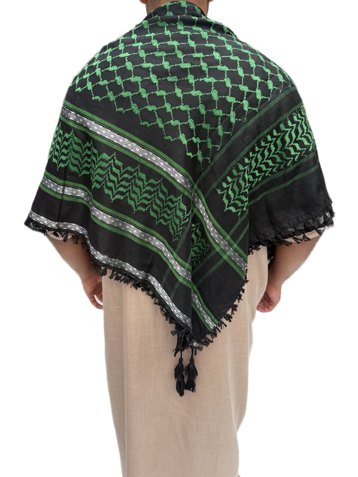 Kufiya/Keffiyeh verde/blanco de algodón premium