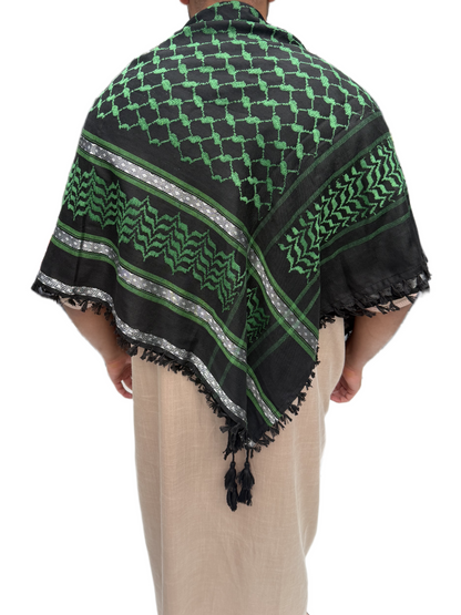 Kufiya/Keffiyeh verde/blanco de algodón premium