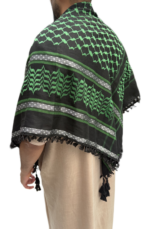 Kufiya/Keffiyeh verde/bianco in cotone premium