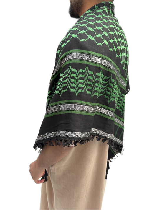 Kufiya/Keffiyeh verde/bianco in cotone premium