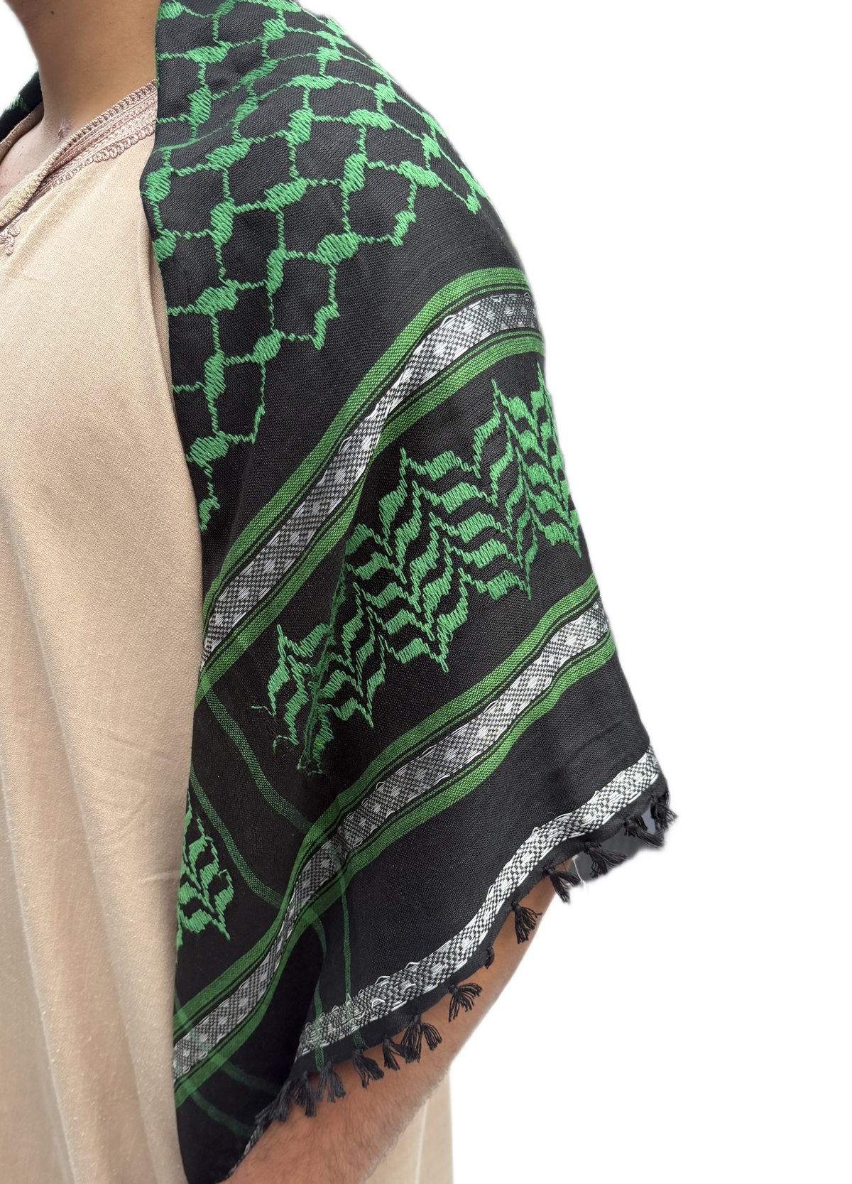 Kufiya/Keffiyeh verde/blanco de algodón premium