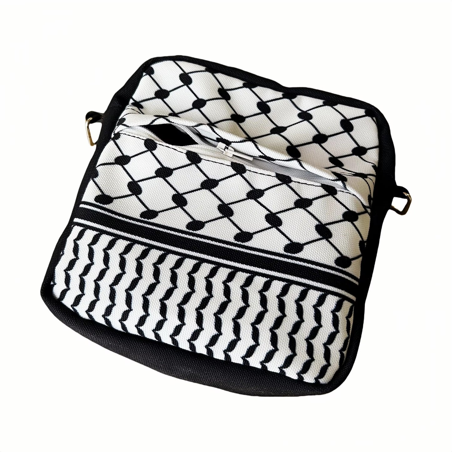 Keffiyeh Crossbody-väska – Klassisk Svart & Vit