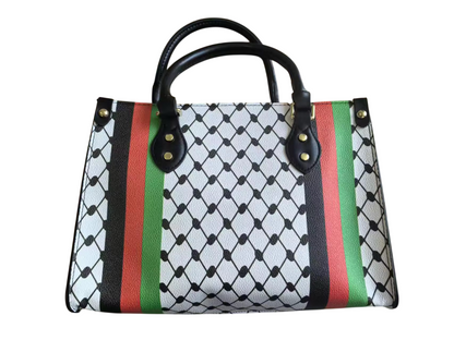 Keffiyeh Handtas – Zwart/Wit met Palestijnse Kleuren