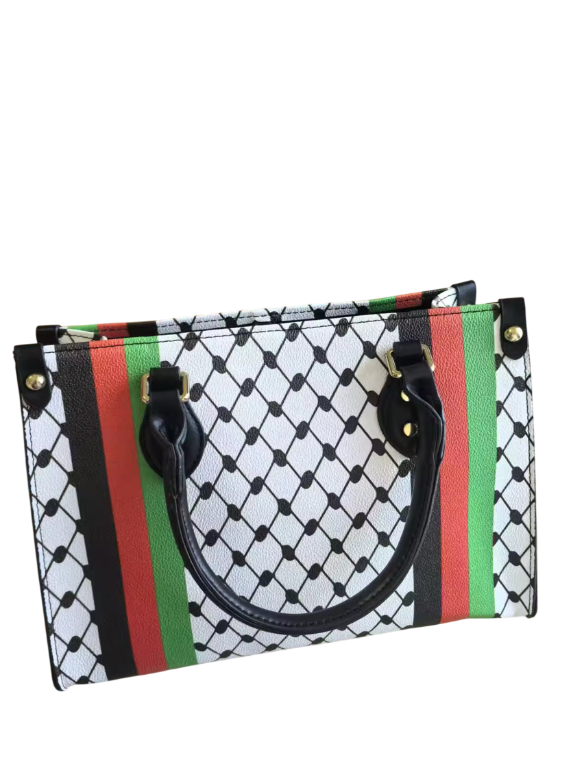 Keffiyeh Handtas – Zwart/Wit met Palestijnse Kleuren