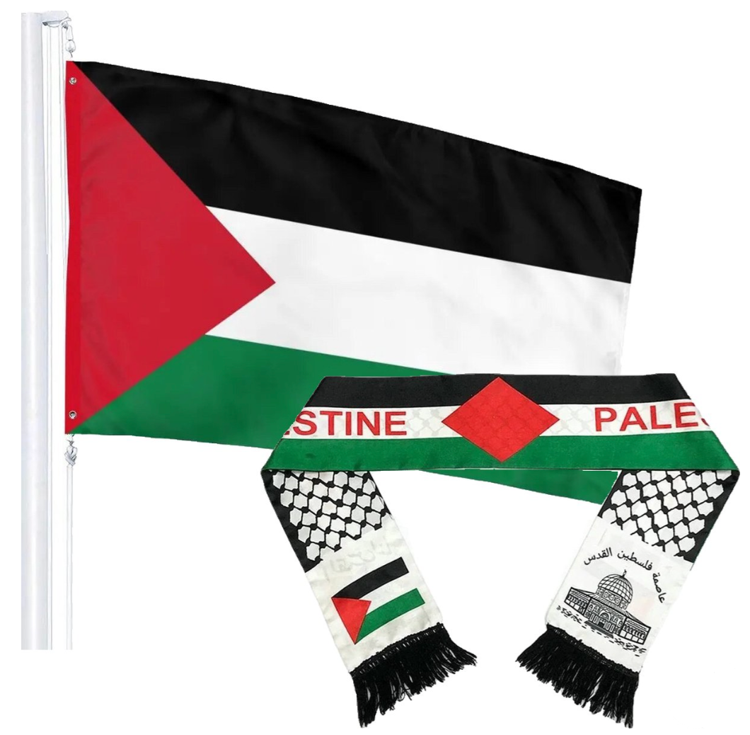 Sombra de bandera de Palestina 130x14 cm + Bandera de Palestina 90x150 cm Oferta Combinada