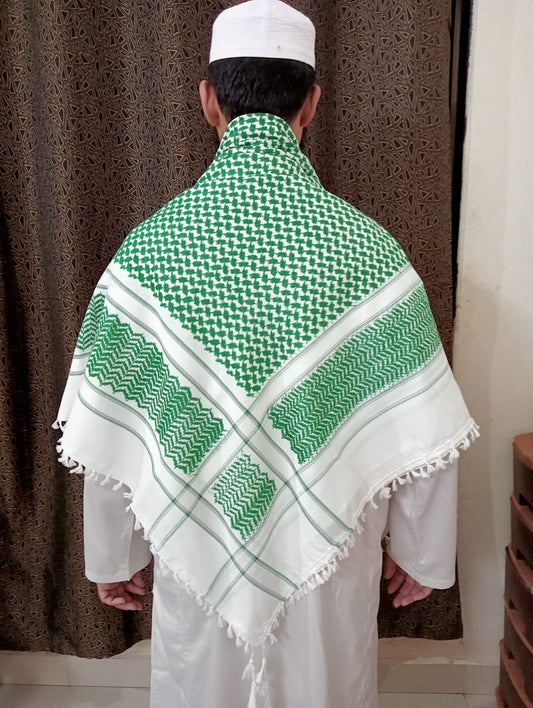 Pre-order - Kufiya/Keffiyeh Green/White 100% Premium Cotton