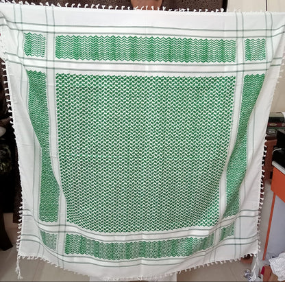 Pre-order - Kufiya/Keffiyeh Green/White 100% Premium Cotton