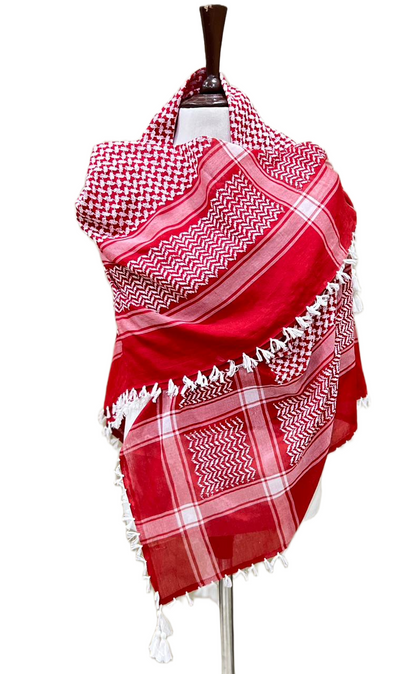Kufiya/Keffiyeh Sultan Red with White Fringes 100% Katoen