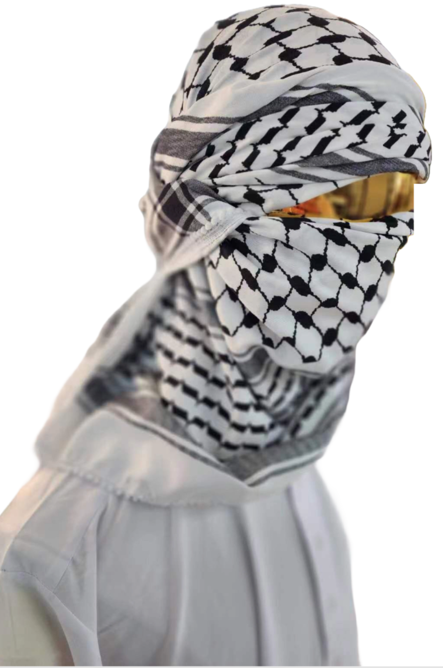 Kufiya/Keffiyeh con Tela Suave Negro-Blanco 127x127 cm