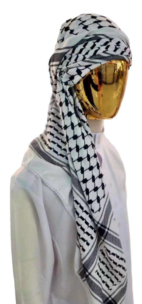 Kufiya/Keffiyeh with Soft Fabric Black-White 127x127 cm