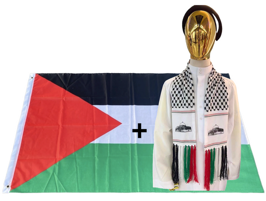 Pañuelo de Palestina 130x14 cm + Bandera Palestina 90x150 cm Oferta Combinada