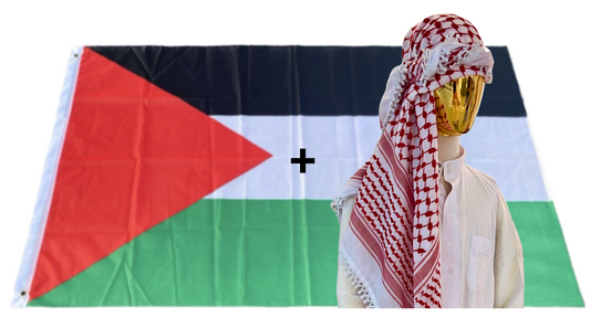 Kufiya/Keffiyeh med Flossor Röd 127x127 cm + Palestina flagga 90x150 cm Combi Deal