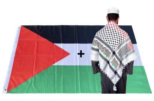 Kufiya/Keffiyeh Zwart/Wit/Rood/Groen 100% Katoen + Palestina Vlag Combi Deal