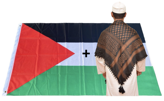 Kufiya/Keffiyeh Zwart/Bruin 100% Katoen + Palestina Vlag Combi Deal