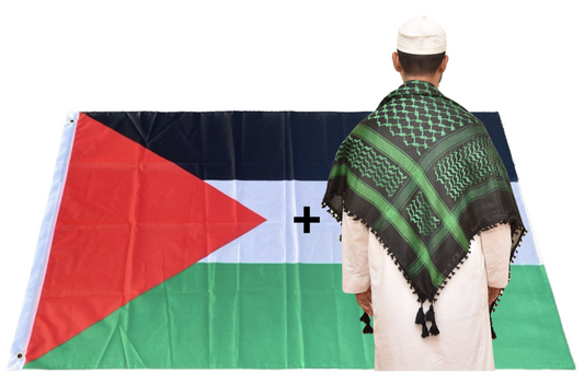 Kufiya/Keffiyeh Zwart/Groen 100% Katoen + Palestina Vlag Combi Deal