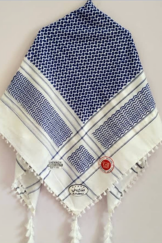 Kufiya/Keffiyeh Blue White 100% Premium Cotton White Details