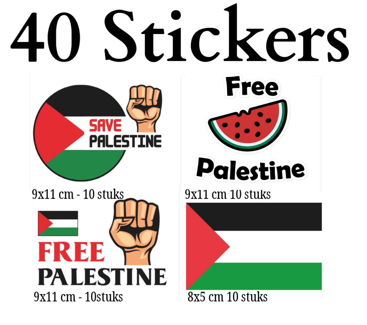 Palestina Vinyl Sticker Set 9x11 cm en 5x8 cm 40 stuks