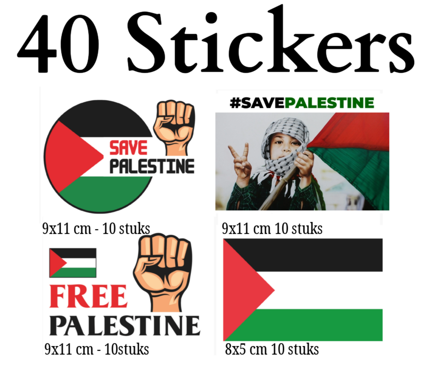 Palestine Vinyl Sticker Set 9x11 cm and 5x8 cm 40 pieces