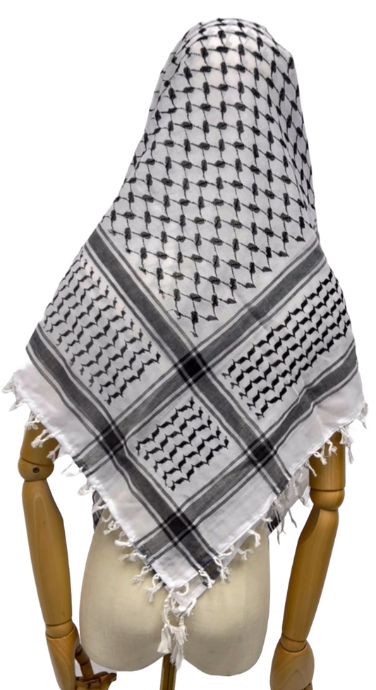 Kufiya/Keffiyeh mit kleinen Fransen Schwarz-Weiß 127x127 cm