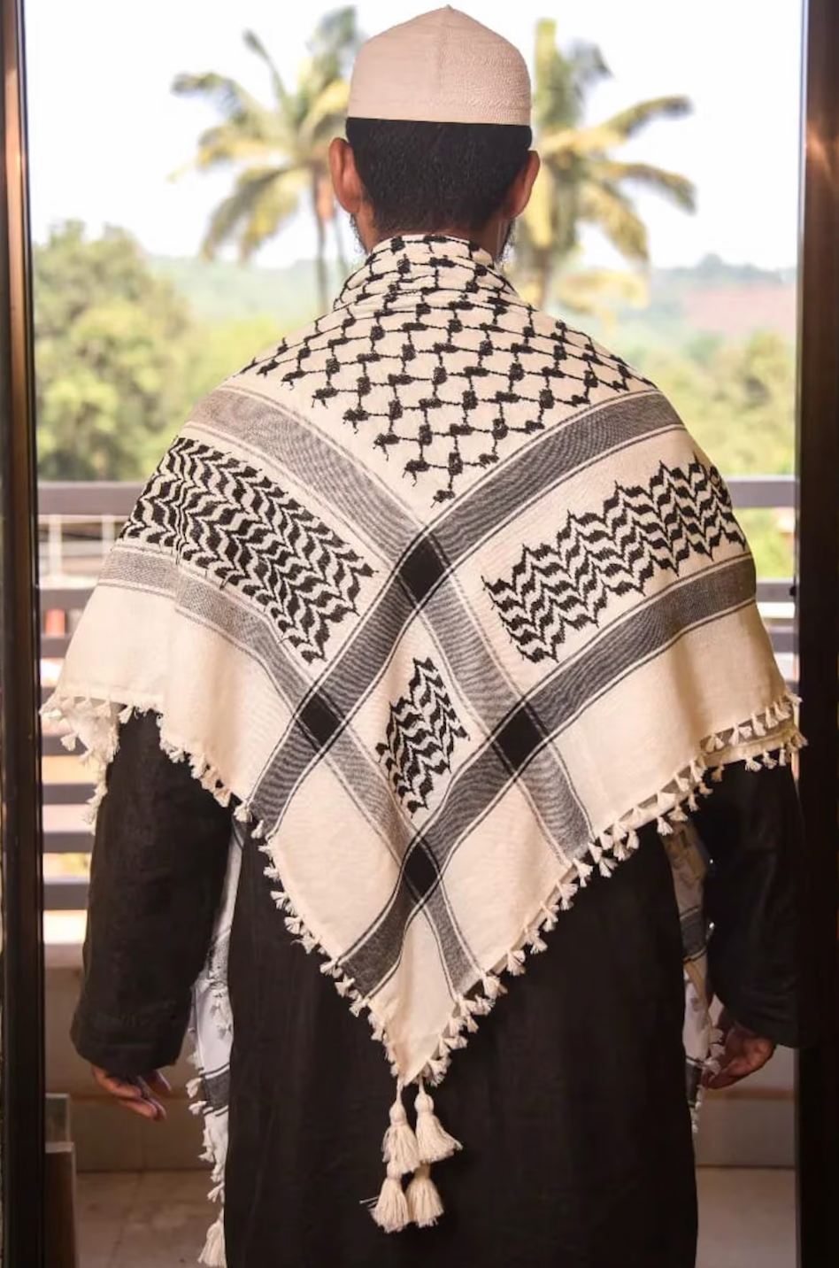 Kufiya/Keffiyeh Zwart/Wit 100% Katoen