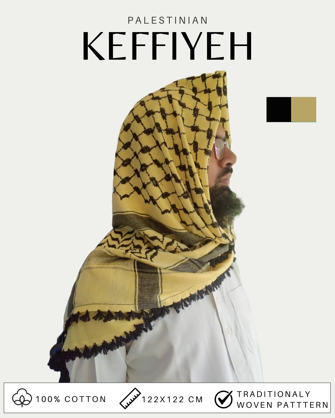 Kufiya/Keffiyeh Beige 100% Katoen