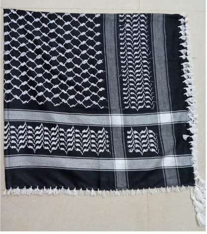 Kufiya/Keffiyeh Schwarz mit weißen Fransen 100% Baumwolle