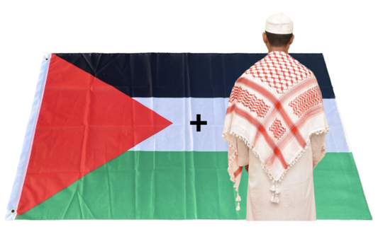 Kufiya/Keffiyeh Rood 100% Katoen + Palestina Vlag Combi Deal