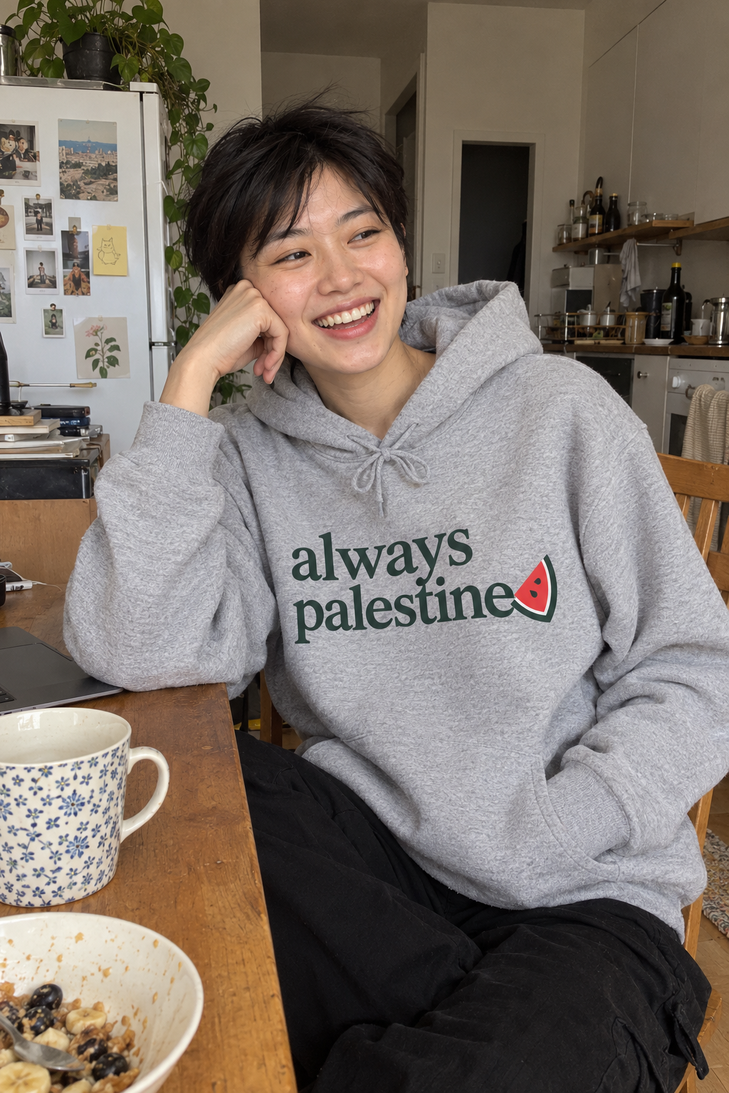 KI-Stimmungsbild des Always Palestine Hoodies in Sport Grey