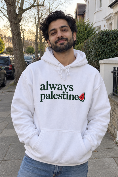 KI-Stimmungsbild des Always Palestine Hoodies in Weiß