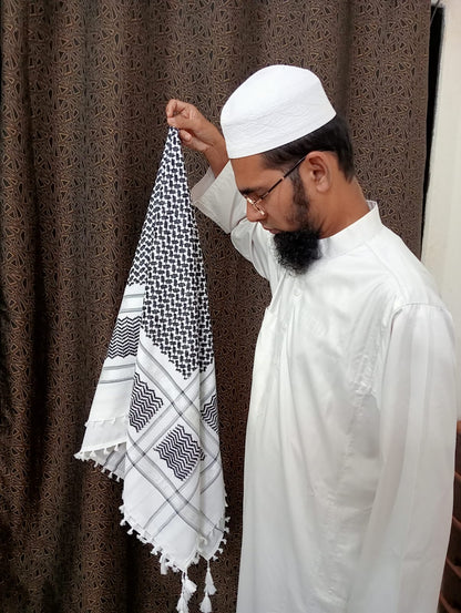 Kufiya/Keffiyeh Preto/Branco 100% Algodão Premium