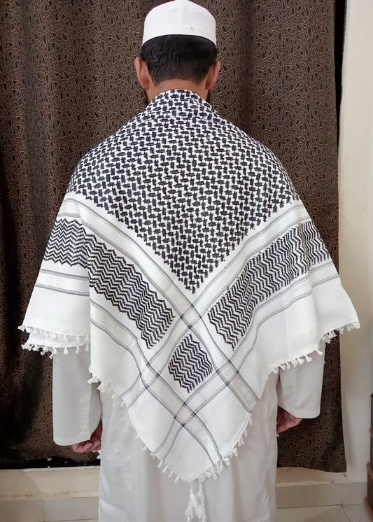 Kufiya/Keffiyeh Black/White 100% Premium Cotton