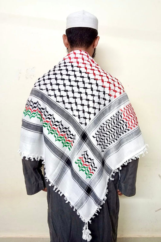 Kufiya/Keffiyeh Black/White/Red/Green 100% Cotton