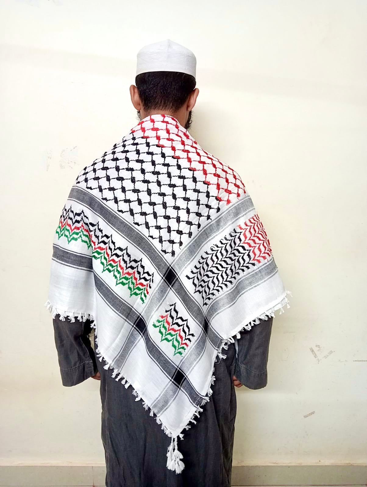 Kufiya/Keffiyeh Zwart/Wit/Rood/Groen 100% Katoen + Palestina Vlag Combi Deal