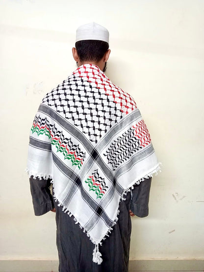 Kufiya/Keffiyeh Zwart/Wit/Rood/Groen 100% Katoen + Palestina Vlag Combi Deal
