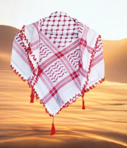 Kufiya/Keffiyeh Red with Red Tassels 100% Cotton