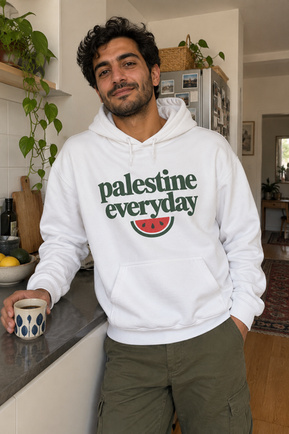 AI lifestyle image of Palestine Everyday Hoodie in white