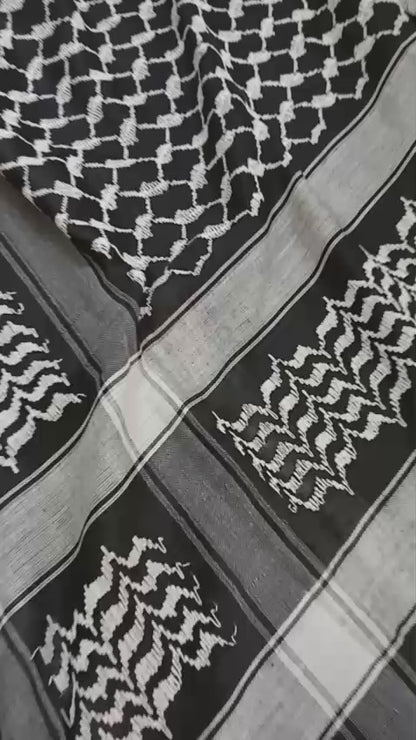 Kufiya/Keffiyeh Black with White Tassels 100% Cotton