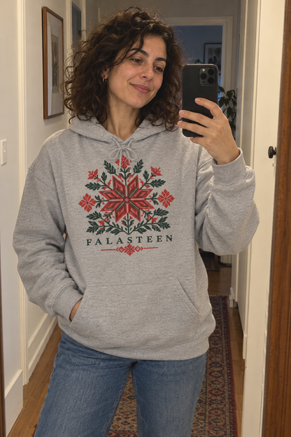 AI lifestyle image of Tatreez Bloom Hoodie in Sport Grey