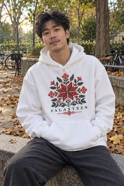 AI lifestyle image of Tatreez Bloom Hoodie in white
